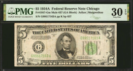 Fr. 1957-Gm. 1934A $5 Federal Reserve Mule Note. Chicago. PMG Very Fine 30 EPQ.

Back plate 637. An elusive Windy City district 1934A Mule, of which...