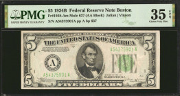 Fr. 1958-Am. 1934B $5 Federal Reserve Mule Note. Boston. PMG Choice Very Fine 35 EPQ.

Back plate 637. An incredibly scarce 1934B Mule for the Bosto...