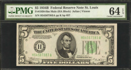 Fr. 1958-Hm. 1934B $5 Federal Reserve Mule Note. St. Louis. PMG Choice Uncirculated 64 EPQ.

This example proudly sits atop PMG's pop report for the...