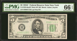 Fr. 1959-Bm637. 1934C $5 Federal Reserve Mule Note. New York. PMG Gem Uncirculated 66 EPQ.

Back plate 637. This is the sole note encapsulated for t...