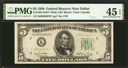 Fr. 1961-KWi*. 1950 $5 Federal Reserve Star Note. Wide I. Dallas. PMG Choice Extremely Fine 45 EPQ.

Back plate 1748. The key note and missing from ...