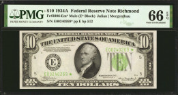 Fr. 2006-Em*. 1934A $10 Federal Reserve Mule Star Note. Richmond. PMG Gem Uncirculated 66 EPQ.

Back plate 512. Another wonderfully fresh and origin...