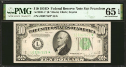 Fr. 2009-L*. 1934D $10 Federal Reserve Star Note. San Francisco. PMG Gem Uncirculated 65 EPQ.

Boardwalk margins stand out on this 1934D San Francis...