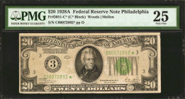 Fr. 2051-C*. 1928A $20 Federal Reserve Star Note. Philadelphia. PMG Very Fine 25.

A comment free example of this rare 1928A star note from the Phil...