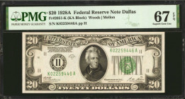 Fr. 2051-K. 1928A $20 Federal Reserve Note. Dallas. PMG Superb Gem Uncirculated 67 EPQ.

This Superb Gem sits alone as the finest example from the D...