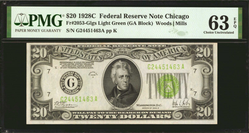 Fr. 2053-Glgs. 1928C $20 Federal Reserve Note. Chicago. PMG Choice Uncirculated ...