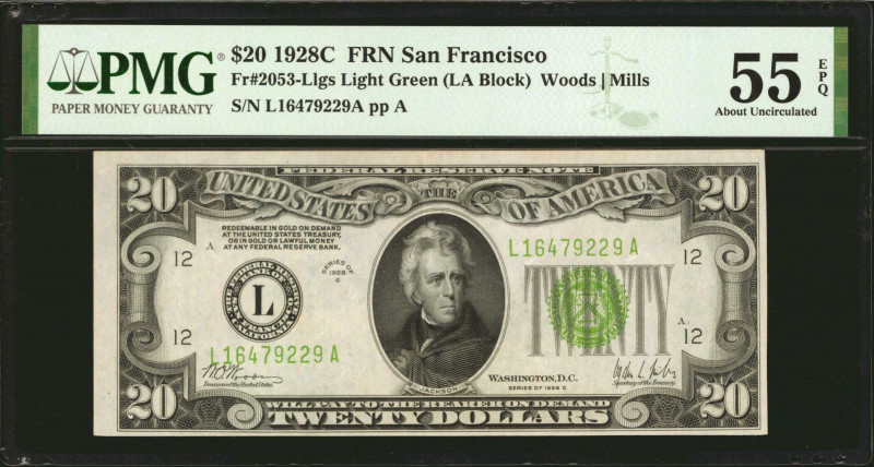 Fr. 2053-Llgs. 1928C $20 Federal Reserve Note. San Francisco. PMG About Uncircul...