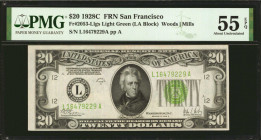 Fr. 2053-Llgs. 1928C $20 Federal Reserve Note. San Francisco. PMG About Uncirculated 55 EPQ.

1928C $20 Federal Reserve Notes were only printed for ...