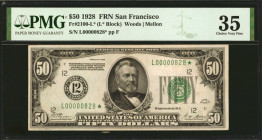 Fr. 2100-L*. 1928 $50 Federal Reserve Star Note. San Francisco. PMG Choice Very Fine 35. Low Serial Number.

A low three digit serial number of "L00...