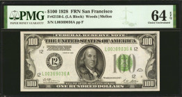 Fr. 2150-L. 1928 $100 Federal Reserve Note. San Francisco. PMG Choice Uncirculated 64 EPQ.

Excellent centering and near Gem example of this scarce ...