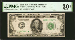Fr. 2150-L*. 1928 $100 Federal Reserve Star Note. San Francisco. PMG Very Fine 30 EPQ.

A Very Fine example of this replacement numeric $100, found ...