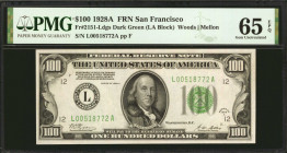 Fr. 2151-Ldgs. 1928A $100 Federal Reserve Note. San Francisco. PMG Gem Uncirculated 65 EPQ.

Dark green seal. A high end Gem example of this 1928A $...