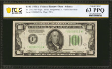 Fr. 2153-Fm*. 1934A $100 Federal Reserve Mule Star Note. Atlanta. PCGS Banknote Choice Uncirculated 63 PPQ.

Boardwalk margins and fully original pa...