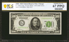 Fr. 2200-G. 1928 $500 Federal Reserve Note. Chicago. PCGS Banknote Superb Gem Uncirculated 67 PPQ.

A significant & almost unheard of offering of th...