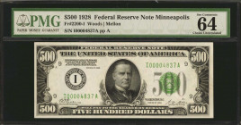 Fr. 2200-I. 1928 $500 Federal Reserve Note. Minneapolis. PMG Choice Uncirculated 64 EPQ.

A monster offering of this condition rarity for the Friedb...