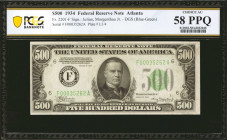 Fr. 2201-F. 1934 $500 Federal Reserve Note. Atlanta. PCGS Banknote Choice About Uncirculated 58 PPQ.

A treat from the Atlanta district, which offer...