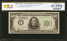 Fr. 2202-F. 1934A $500 Federal Reserve Mule Note. Atlanta. PCGS Banknote Choice Uncirculated 63 PPQ.

A Mule $500 from the Atlanta district, found i...