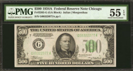 Fr. 2202-G. 1934A $500 Federal Reserve Note. Chicago. PMG About Uncirculated 55 EPQ.

This 1934A Five-Hundred has earned PMG's always desirable EPQ ...