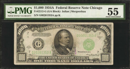 Fr. 2212-G. 1934A $1000 Federal Reserve Note. Chicago. PMG About Uncirculated 55.

Wide margins are noticed on this Windy City district high denom. ...