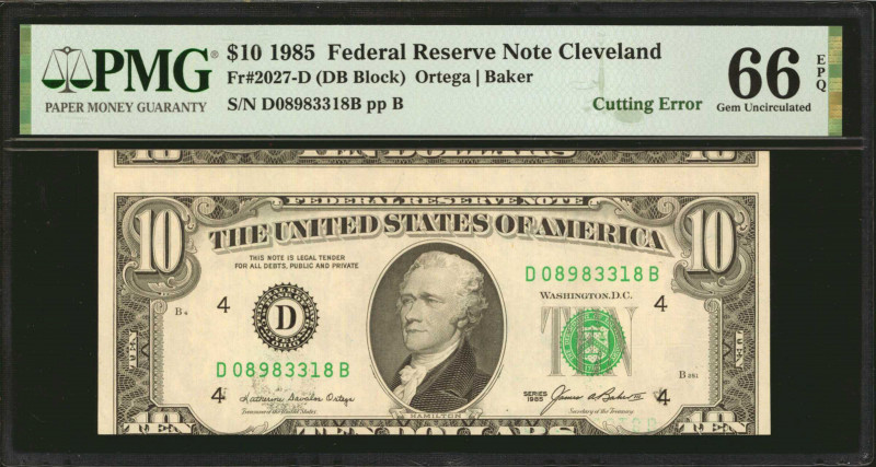 Lot of (2) Fr. 2027-D. 1985 $10 Federal Reserve Notes. Cleveland. PMG Gem Uncirc...