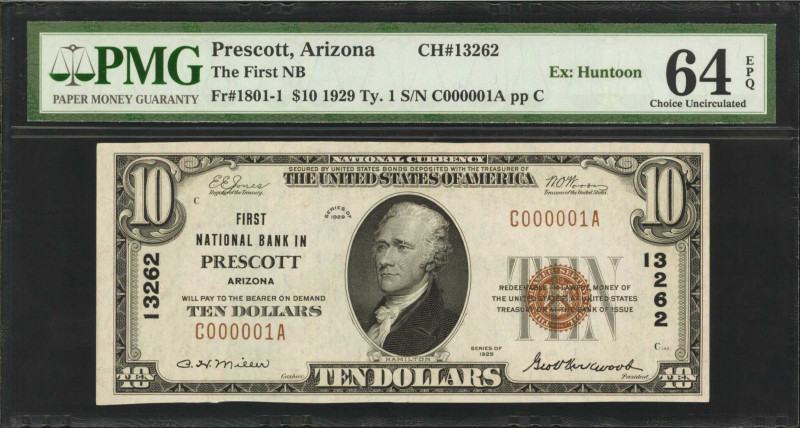 Prescott, Arizona. $10 1929 Ty. 1. Fr. 1801-1. The First NB. Charter #13262. PMG...