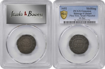 1652 Pine Tree Shilling. Small Planchet. Noe-29, Salmon 11-F, W-930. Rarity-3. Fine Details--Damage (PCGS).

66.0 grains. PCGS has mounted this coin...