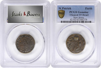 Undated (ca. 1652-1674) St. Patrick Farthing. Martin 1c.12-Da.4, W-11500. Rarity-6+. Copper. Nothing Below King. VF Details--Cleaned (PCGS).

86.4 g...