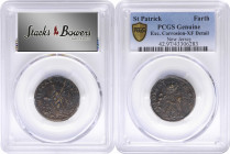 Undated (ca. 1652-1674) St. Patrick Farthing. Martin 1c.28-Da.9, W-11500. Rarity-6+. Copper. Nothing Below King. EF Details--Excessive Corrosion (PCGS...