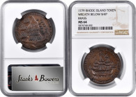 "1778-1779" (ca. 1780) Rhode Island Ship Medal. Betts-563, W-1740. Wreath Below Ship. Brass. MS-64 (NGC).

This gorgeous near-Gem example is richly ...