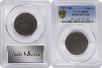 1787 Connecticut Copper. Miller 9-R, W-2860. Rarity-4+. Mailed Bust Left, IND. EF-45 (PCGS).

A top notch example of this popular overdate variety, ...