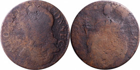 1787 Connecticut Copper. Miller 16.2-NN.2, W-3010. Rarity-7. Draped Bust Left. Good, Environmental Damage.

155.4 grains. Ruddy copper-brown surface...