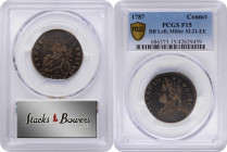 1787 Connecticut Copper. Miller 33.21-EE, W-3700. Rarity-7. Draped Bust Left. Fine-15 (PCGS).

145.0 grains. A seriously rare die variety of Connect...