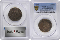 1787 Connecticut Copper. Miller 37.12-TT, W-4180. Rarity-5+. Draped Bust Left. VF Details--Damage (PCGS).

142.2 grains. Despite some tiny marks pep...
