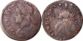 1788 Connecticut Copper. Miller 16.4-A.2, W-4615. Rarity-7. Draped Bust Left. Fine, Granular.

108.6 grains. Struck off center to 3 o'clock on both ...