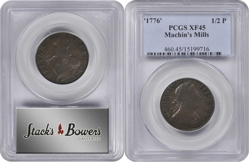 1776 Machin's Mills Halfpenny. Vlack 6-76A, W-7790. Rarity-4. GEORGIVS III, Grou...