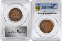 1787 Nova Eborac Copper. W-5755. Rarity-3. Medium Bust, Seated Figure Left. MS-63 BN (PCGS).

A glorious example of the type. Well centered in strik...