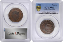 1786 New Jersey Copper. Maris 18-J, W-4875. Rarity-5. Bridle. EF-40 (PCGS).

157.5 grains. A far above average example of this die variety, within s...