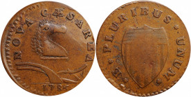 1786 New Jersey Copper. Maris 21-P, W-4920. Rarity-5. Curved Plow Beam, Narrow Shield. EF Details--Graffiti (PCGS).

137.38 grains. Really a lovely ...