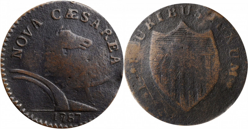 1787 New Jersey Copper. Maris 35-J, W-5125. Rarity-6-. Sprig Above Plow, Deer He...