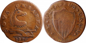 1786 New Jersey Copper Whatsit. Made from Maris 46-e.

145.06 grains. An intriguing piece, the obverse has been extensively reengraved and features,...