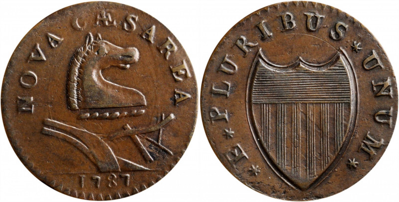 1787 New Jersey Copper. Maris 48-g, W-5275. Rarity-1. No Sprig Above Plow, Outli...
