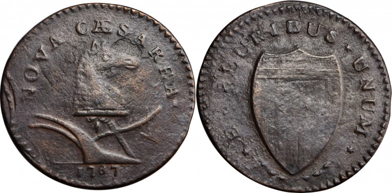 1787 New Jersey Copper. Maris 62-r, W-5355. Rarity-7+. Large Planchet, Sprig Abo...