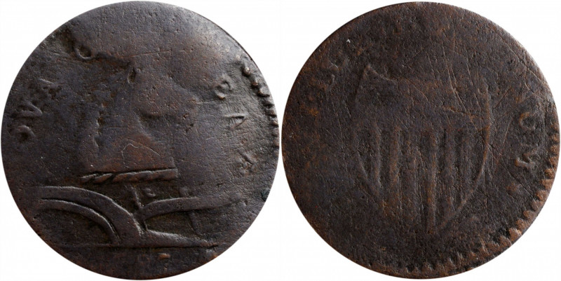 1787 New Jersey Copper. Maris 71-y, W-5415. Rarity-6. Sprig Above Plow, Plaited ...