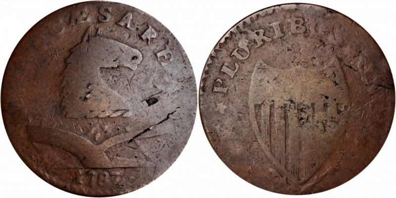 1787 New Jersey Copper. Maris 72-z, W-5420. Rarity-5. Sprig Above Plow, Plaited ...