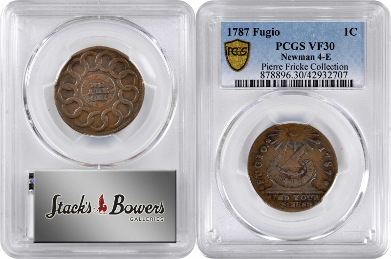 1787 Fugio Copper. Club Rays. Newman 4-E, W-6685. Rarity-3. Rounded Ends. VF-30 ...