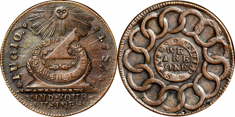 1787 Fugio Copper. Pointed Rays. Newman 10-T, W-6705. Rarity-5. STATES UNITED, 1...