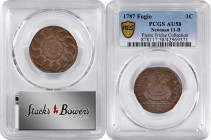 1787 Fugio Copper. Pointed Rays. Newman 11-B, W-6785. Rarity-4. UNITED STATES, 4 Cinquefoils. AU-58 (PCGS).

A absolutely delightful, premium qualit...