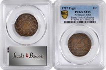 1787 Fugio Copper. Pointed Rays. Newman 12-KK, W-6835. Rarity-6. STATES UNITED, 4 Cinquefoils. EF-45 (PCGS).

A rare die variety here in absolutely ...