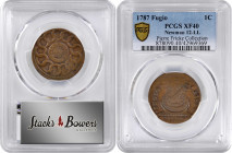 1787 Fugio Copper. Pointed Rays. Newman 12-LL, W-6840. Rarity-6. STATES UNITED, 4 Cinquefoils. EF-40 (PCGS).

Not discovered until the mid-1970s by ...