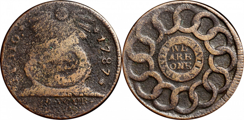1787 Fugio Copper. Pointed Rays. Newman 14-H, W-6870. Rarity-7. UNITED STATES, 4...